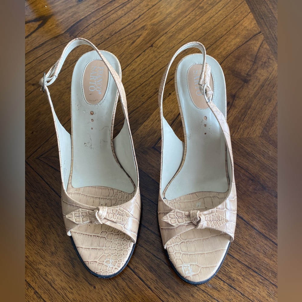 Franco Sarto Faux crocodile open toe heel